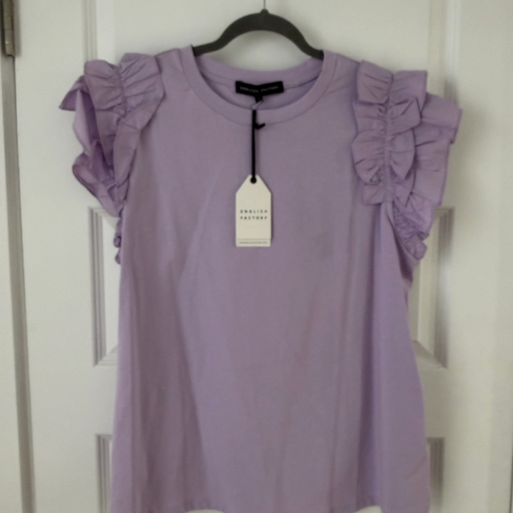 Anthropologie English Factory Lilac Ruffle blouse in 1X - Picture 6 of 7
